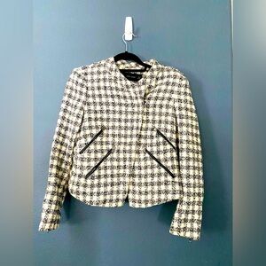 Zara Basic Woman blazer tweed XS cream and black white jacket zipper
